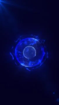 Neon glowing blue abstract sphere animation, vertical futuristic particle f.. Stock Illustration