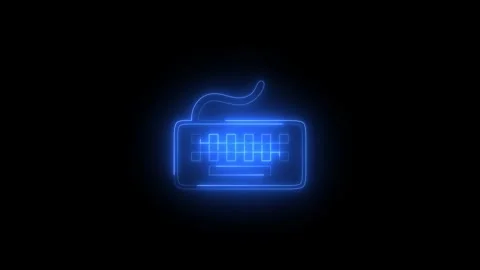 Neon glowing blue computer keyboard icon animation in black background 库存影片 269498830