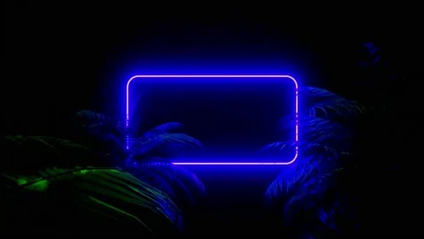 Neon Glowing Blue Frame Tunnel In The Tropical Forest Animation. Stock Footage 206058762