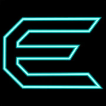 Neon glowing blue letter E graphic symbol Stock Illustration