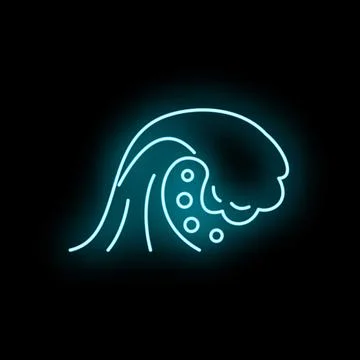 Neon glowing blue ocean wave line icon Stock Illustration