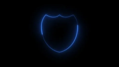 Neon glowing blue shield icon animation in black background Vidéo 265419417