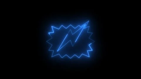 Neon glowing blue thunderbolt speech balloon icon animation in black background Vidéo 265419527