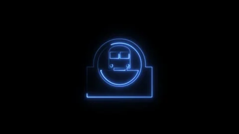 Neon glowing blue train icon animation in black background 4k animated on b.. Stock Footage 310948245