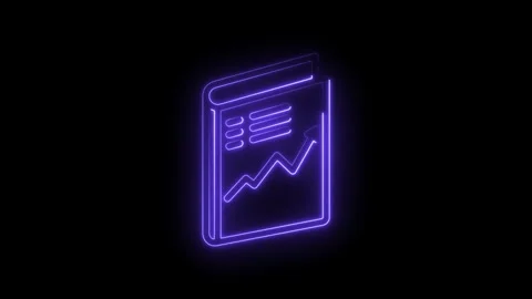Neon glowing book icon with upward trending graph and arrow symbolizing fin.. Stock Footage 346143193