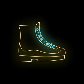 Neon glowing boot outlining yellow and blue light Stock Illustration