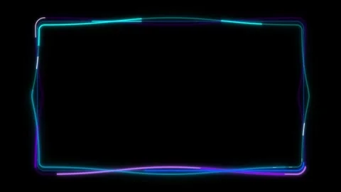 Neon glowing border frame with pulsing blue and purple light lines on black.. Vidéo 344861666
