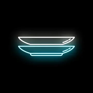 Neon glowing bowls stacking kitchen dinnerware concept Stock Illustration