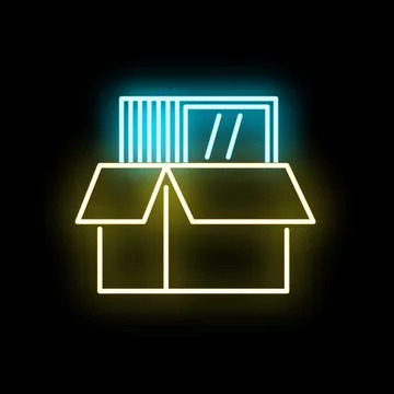 Neon glowing box with barcode and package icon 스톡 일러스트