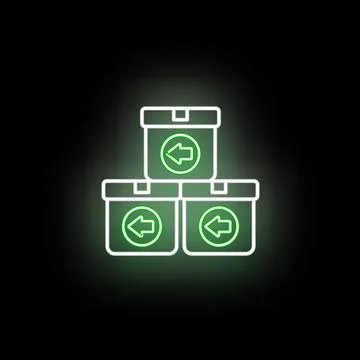 Neon glowing boxes for return logistics concept 스톡 일러스트