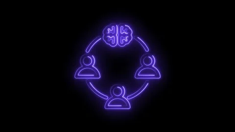 Neon glowing brain connected to three people icons in a circular network sy.. Stock Footage 346112729