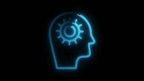 Neon glowing brain process inside head shape on black background concept of.. Stock Footage 308903344
