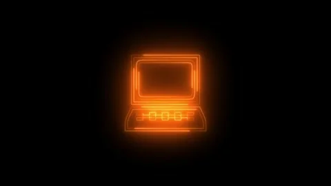 Neon glowing brown computer laptop icon animation in black background Stockbeeldmateriaal 269498931