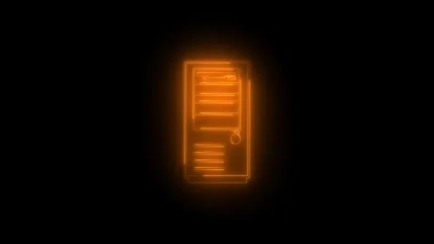 Neon glowing brown desktop computer icon animation in black background 動画素材 265840481
