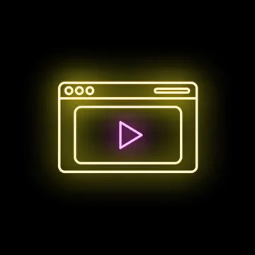 Neon glowing browser window with video player icon Illustrazione stock