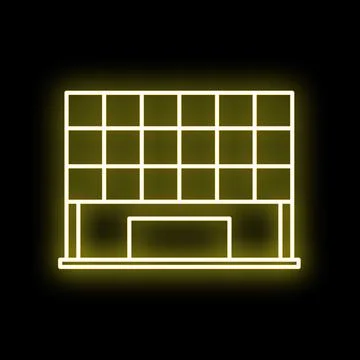 Neon glowing building line icon on black background Ilustración de archivo