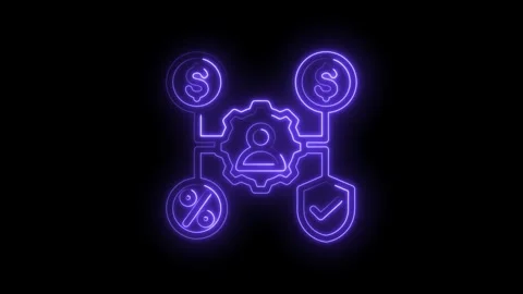 Neon glowing business process flow chart with dollar signs percentage symbol Stock Footage 333966099