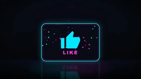 Neon Glowing Like Button Icon with Thumbs Up Symbol on Dark Background for Stock Footage 344773622