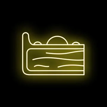 Neon glowing cake slice dessert icon on black Illustrazione stock