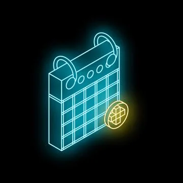 Neon glowing calendar with a clock icon, reminding you about an important dat Stock Illustration