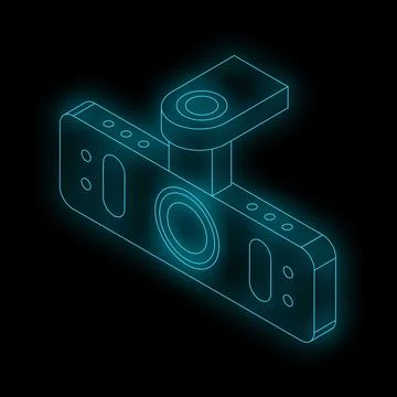 Neon glowing car dash camera showing futuristic technology Illustrazione stock