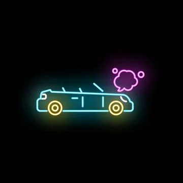 Neon glowing car engine smoking breakdown illustration Stock Illustration