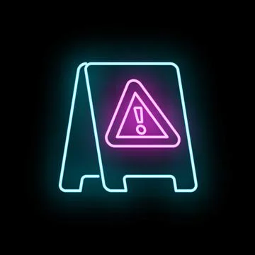 Neon glowing caution sign with exclamation mark Stock Illustration