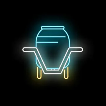 Neon glowing cement mixer construction equipment icon Stock Illustration
