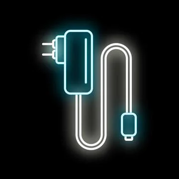 Neon glowing charger cable icon providing electric power Stock Illustration