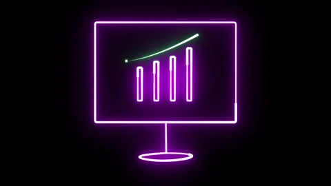 Neon glowing chart icon on computer screen. Business economy finance animat.. Video stock 309017437