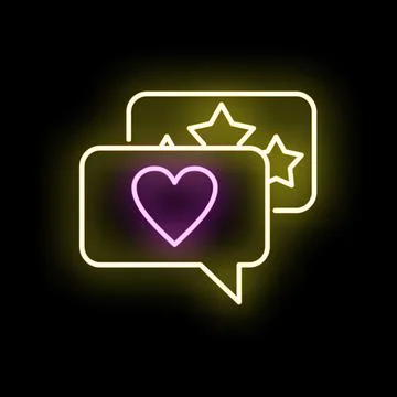 Neon glowing chat bubbles with heart and stars Иллюстрация
