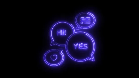 Neon glowing chat bubbles with hi yes heart and message icon animation loop Stock Footage 314650393
