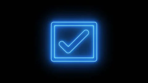 Neon Glowing Check Mark Animation isolated on black background Stock Footage 321469608