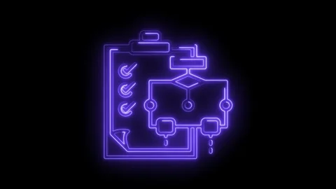 Neon glowing checklist and workflow diagram on dark background for project .. Stock Footage 316675759