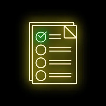Neon glowing checklist document showing successful completion イラスト素材