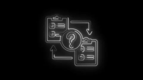 Neon glowing checklist process question mark icon animation loop on black Stockbeeldmateriaal 333957761