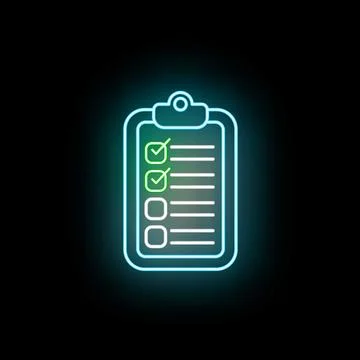 Neon glowing checklist representing task completion Stockillustratie