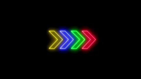 Neon glowing chevron arrows on black background Stock Illustration