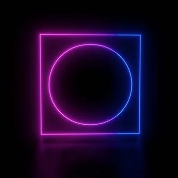 Neon Glowing circle and rectangle shape 3D Illustration image Illustration