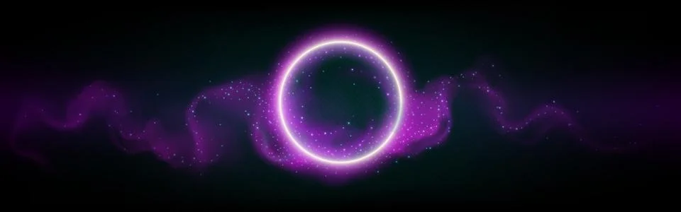 Neon glowing circle with cloud or smoke Stock Illustration