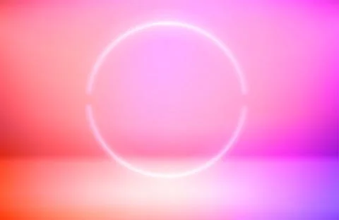 Neon glowing circle elements on vivid background Illustrazione stock