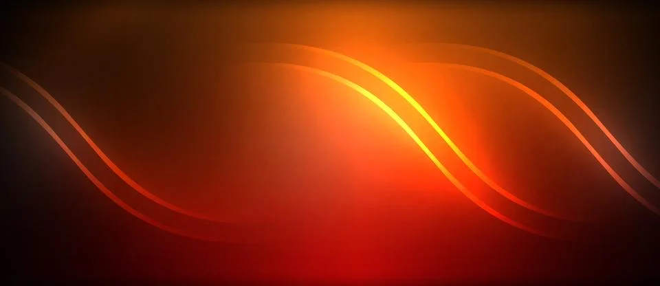 Neon glowing circle rays, light round lines in the dark, planet style neon wave Stock Illustration