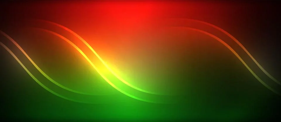 Neon glowing circle rays, light round lines in the dark, planet style neon wave Illustrazione stock