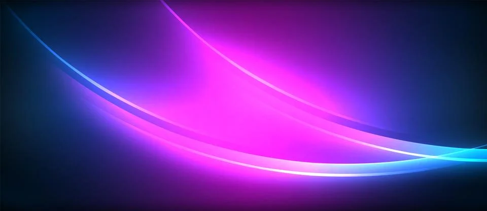 Neon glowing circle rays, light round lines in the dark, planet style neon wave Stock Illustration
