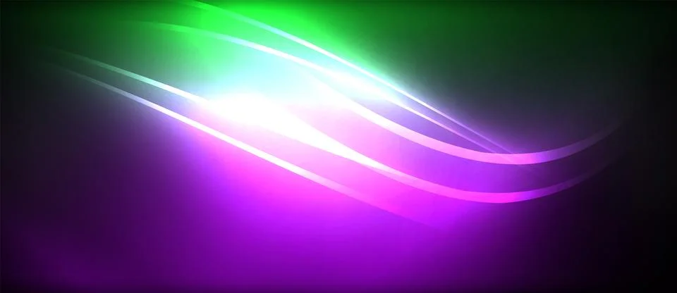 Neon glowing circle rays, light round lines in the dark, planet style neon wave Illustrazione stock