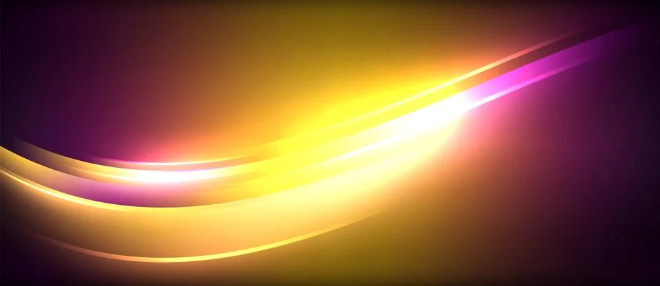 Neon glowing circle rays, light round lines in the dark, planet style neon wave Stock Illustration