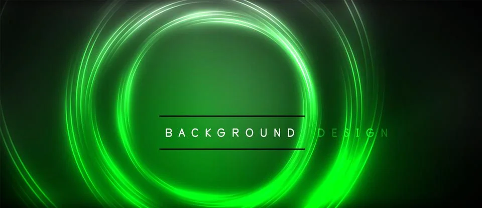 Neon glowing circle rays, light round lines in the dark, planet style neon wave Stock Illustration