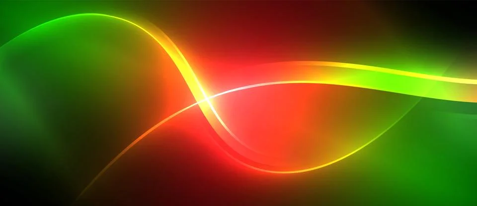 Neon glowing circle rays, light round lines in the dark, planet style neon wave Stock Illustration