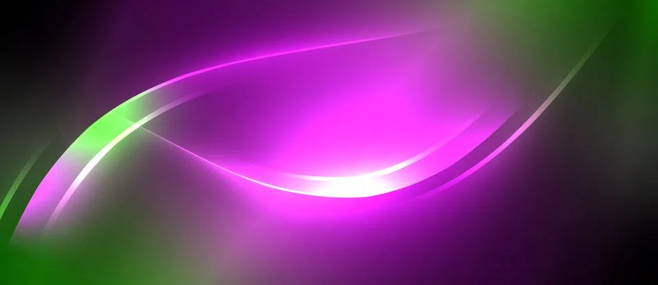 Neon glowing circle rays, light round lines in the dark, planet style neon wave Stock Illustration