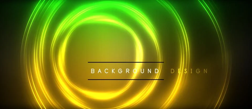 Neon glowing circle rays, light round lines in the dark, planet style neon wave Illustrazione stock